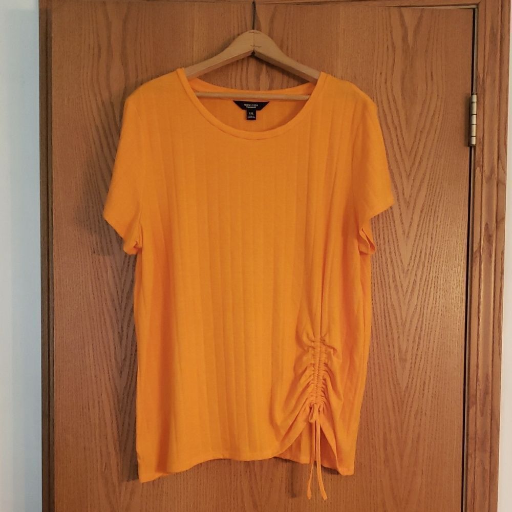 Simply Vera - Vera Wang Bright Orange Ribbed Top with Ruched Front Detail Sz XXL